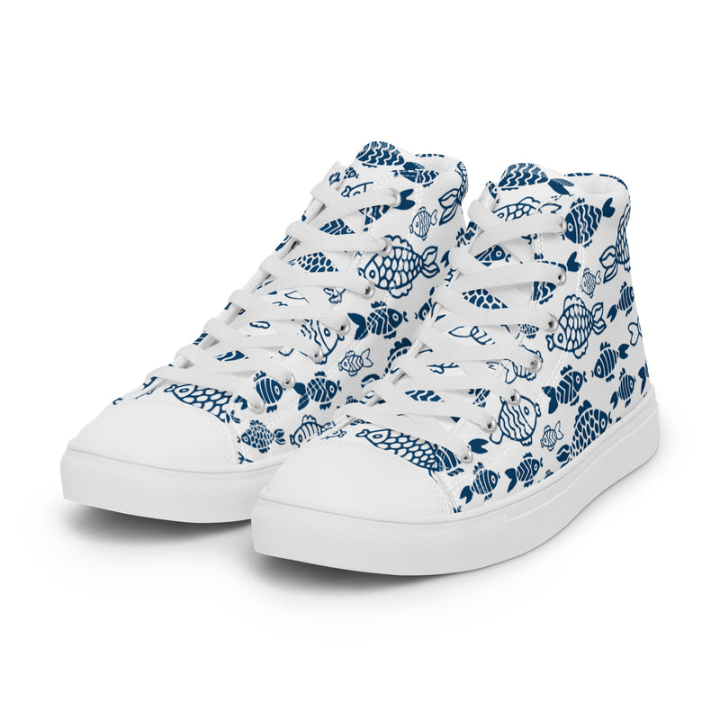 Blue Fish High Top #119 - Back View | HA!LO Canvas Sneakers