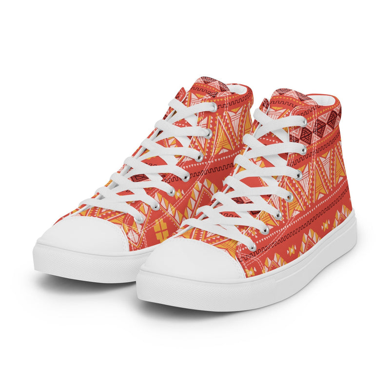 Aztec Red High Top #127 - Back View | HA!LO Canvas Sneakers