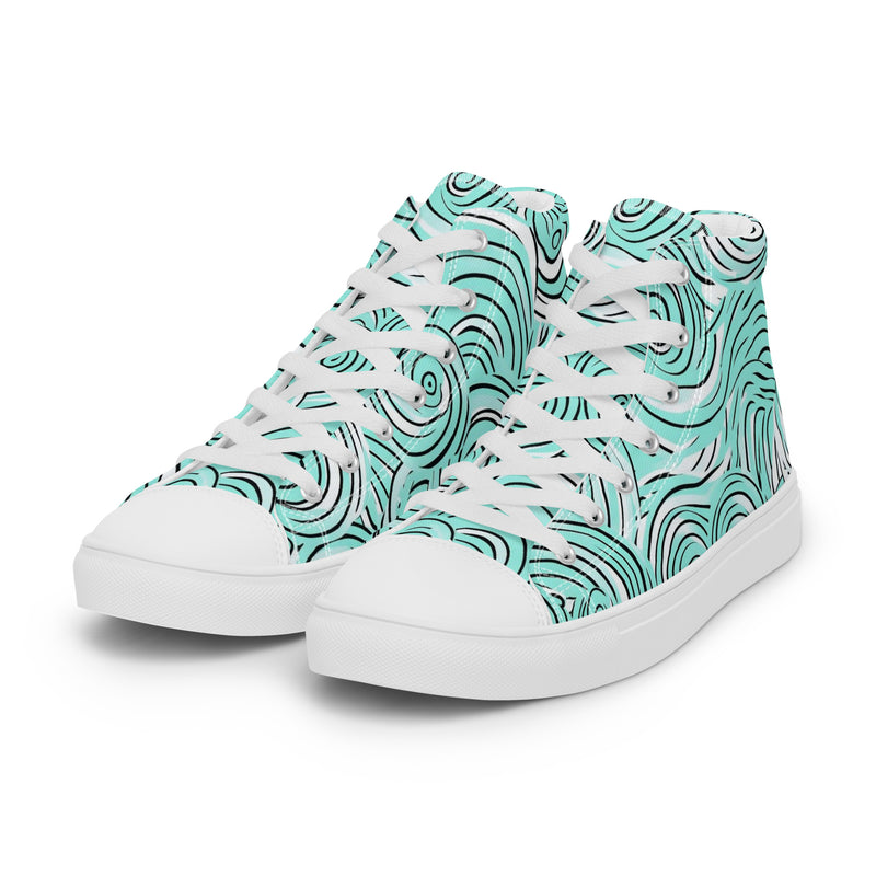 Teal Swirl High Top #145 - Back View | HA!LO Canvas Sneakers