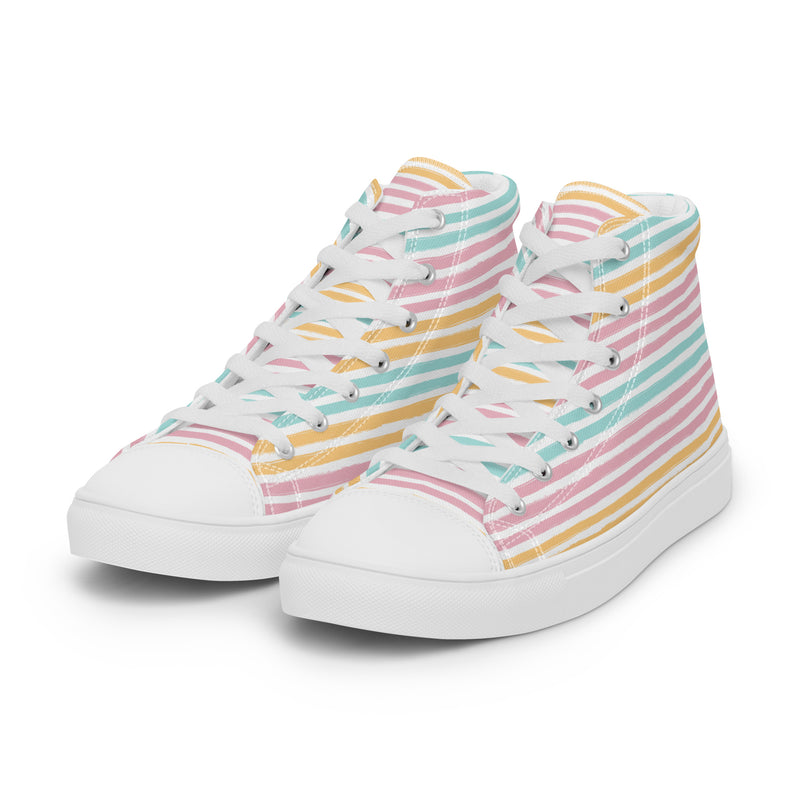 Rainbow Stripe High Top #190 - Back View | HA!LO Canvas Sneakers