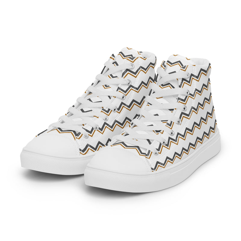 Tan Chevron High Top #208 - Back View | HA!LO Canvas Sneakers