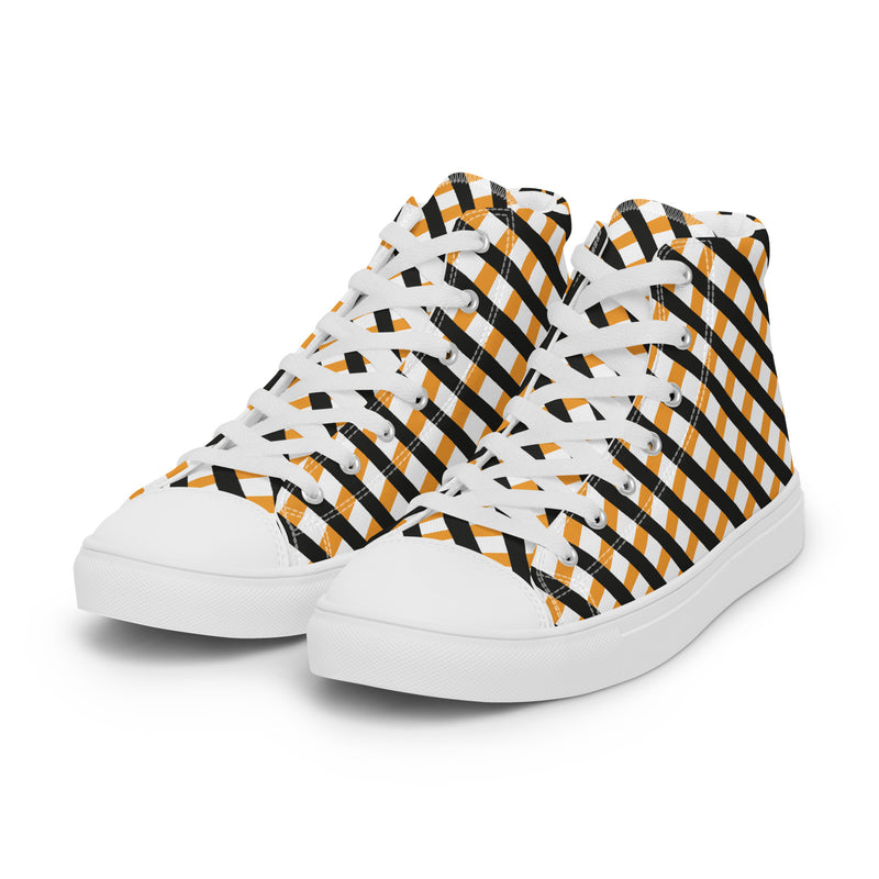 Orange Gingham High Top #217 - Back View | HA!LO Canvas Sneakers