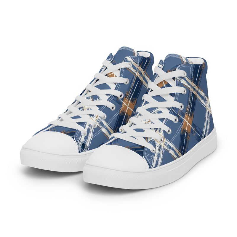 Blue Plaid High Top #229 - Back View | HA!LO Canvas Sneakers