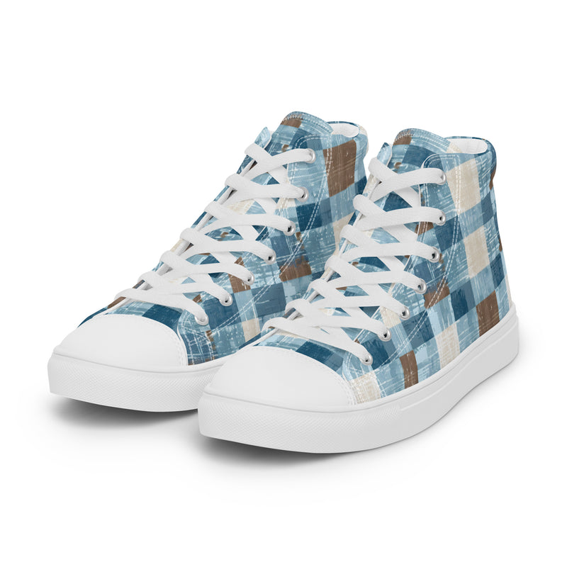 Patchwork Blue High Top #231 - Back View | HA!LO Canvas Sneakers