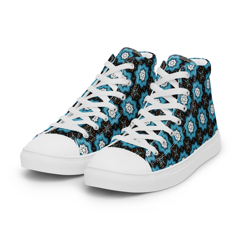 Teal Mandala High Top #293 - Back View | HA!LO Canvas Sneakers