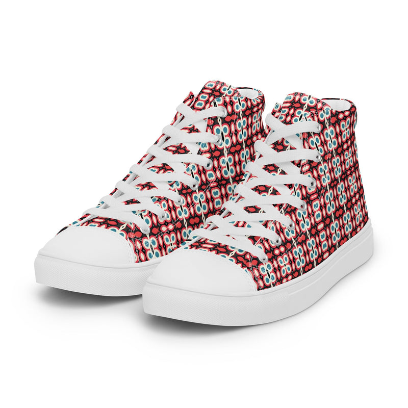 Red Mosaic High Top #292 - Back View | HA!LO Canvas Sneakers