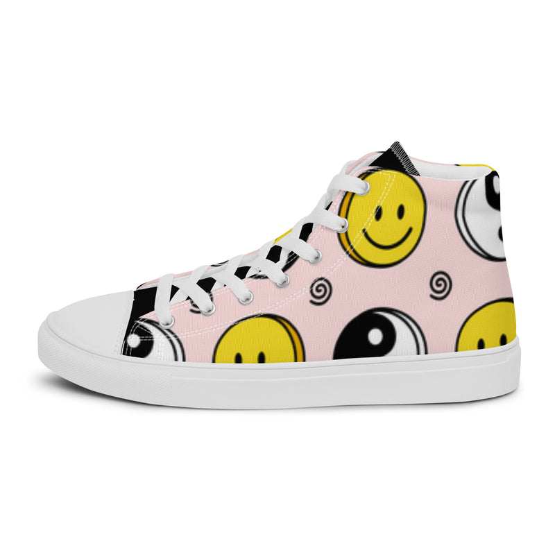 Smiley Yin Yang High Top #5 - Angled View | HA!LO Canvas Sneakers