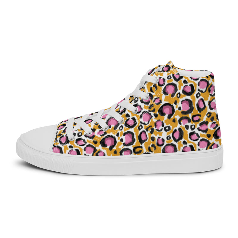 Pink Leopard High Top #7 - Angled View | HA!LO Canvas Sneakers