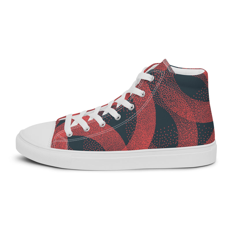 Red Swirl High Top #14 - Angled View | HA!LO Canvas Sneakers