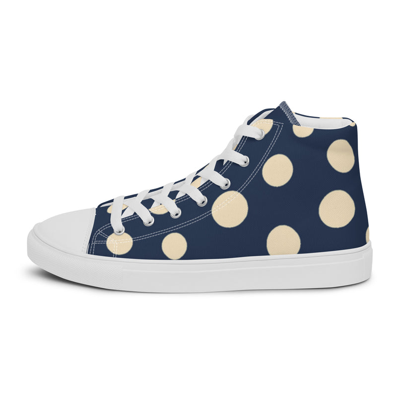 Navy Gold Dot High Top #19 - Angled View | HA!LO Canvas Sneakers