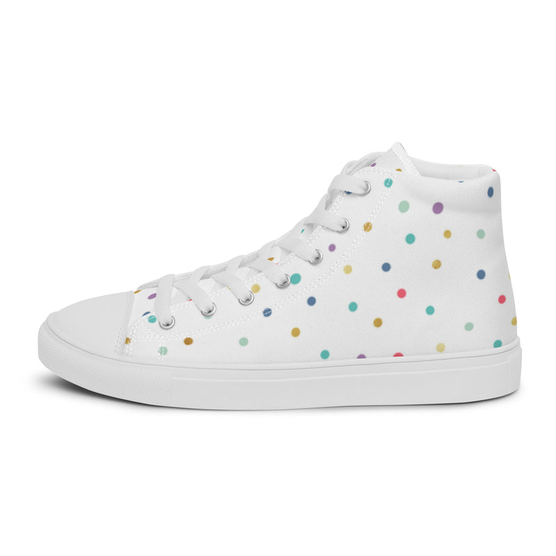 Rainbow Dot High Top #27 - Angled View | HA!LO Canvas Sneakers
