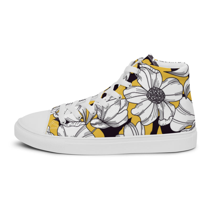 Sunflower Sketch High Top #33 - Angled View | HA!LO Canvas Sneakers