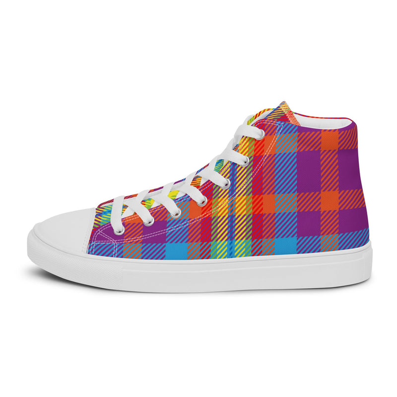 Vivid Plaid High Top #37 - Angled View | HA!LO Canvas Sneakers