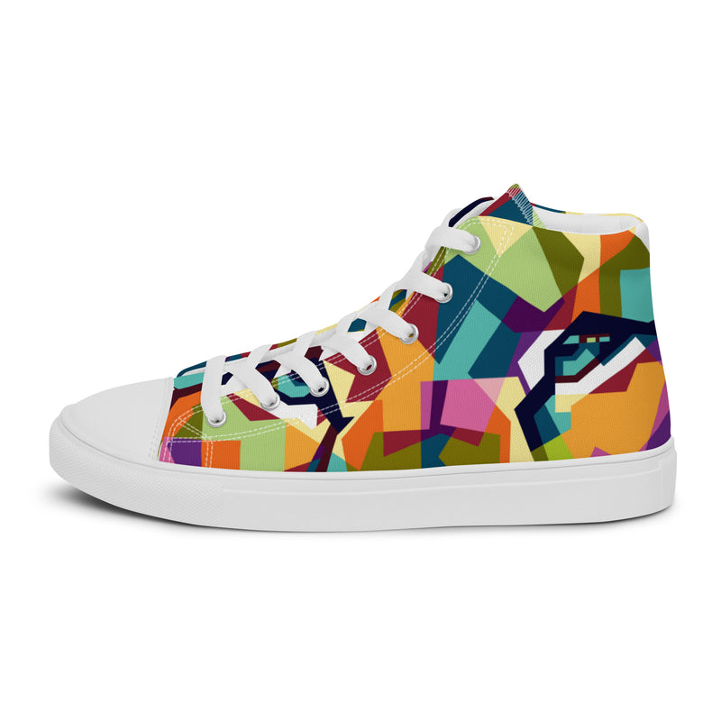 Cubist Face High Top #49 - Angled View | HA!LO Canvas Sneakers