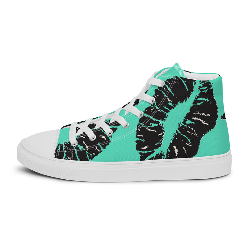Teal Monstera High Top #52 - Angled View | HA!LO Canvas Sneakers