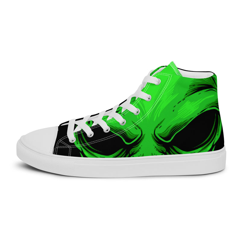 Neon Green Swirl High Top #54 - Angled View | HA!LO Canvas Sneakers