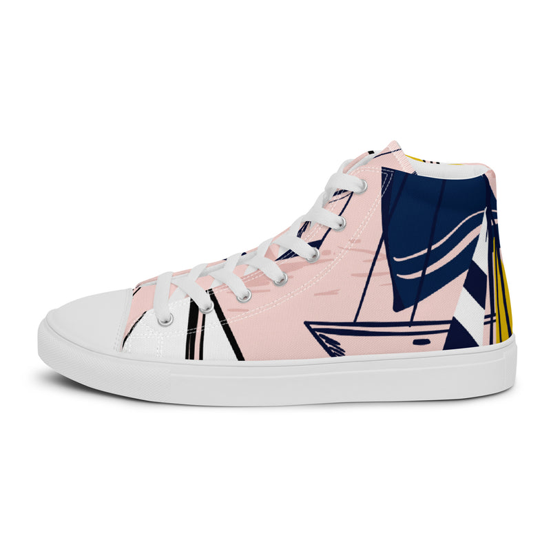 Pink Line Art High Top #56 - Angled View | HA!LO Canvas Sneakers