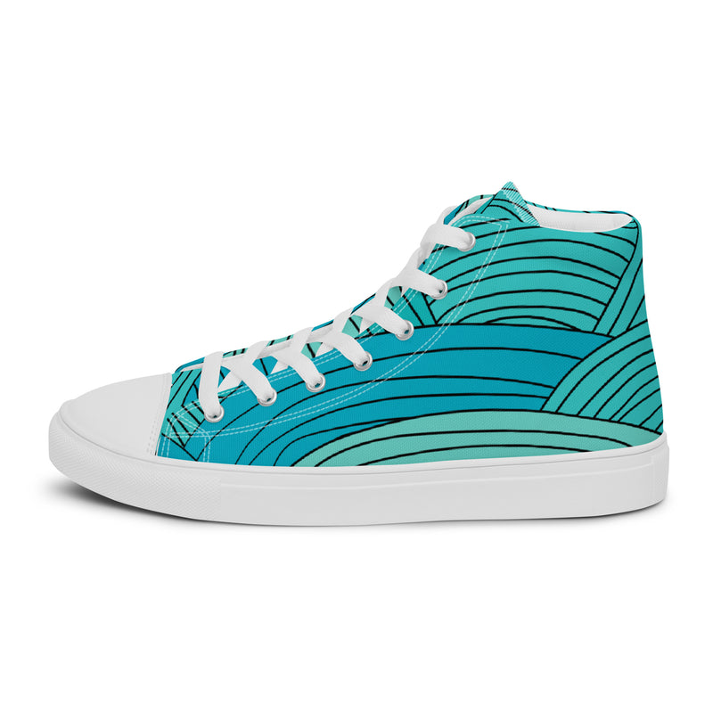 Teal Wave High Top #60 - Angled View | HA!LO Canvas Sneakers