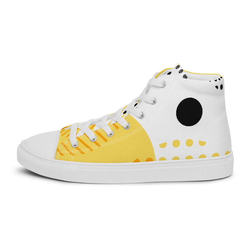 Yellow Pop High Top #62 - Angled View | HA!LO Canvas Sneakers