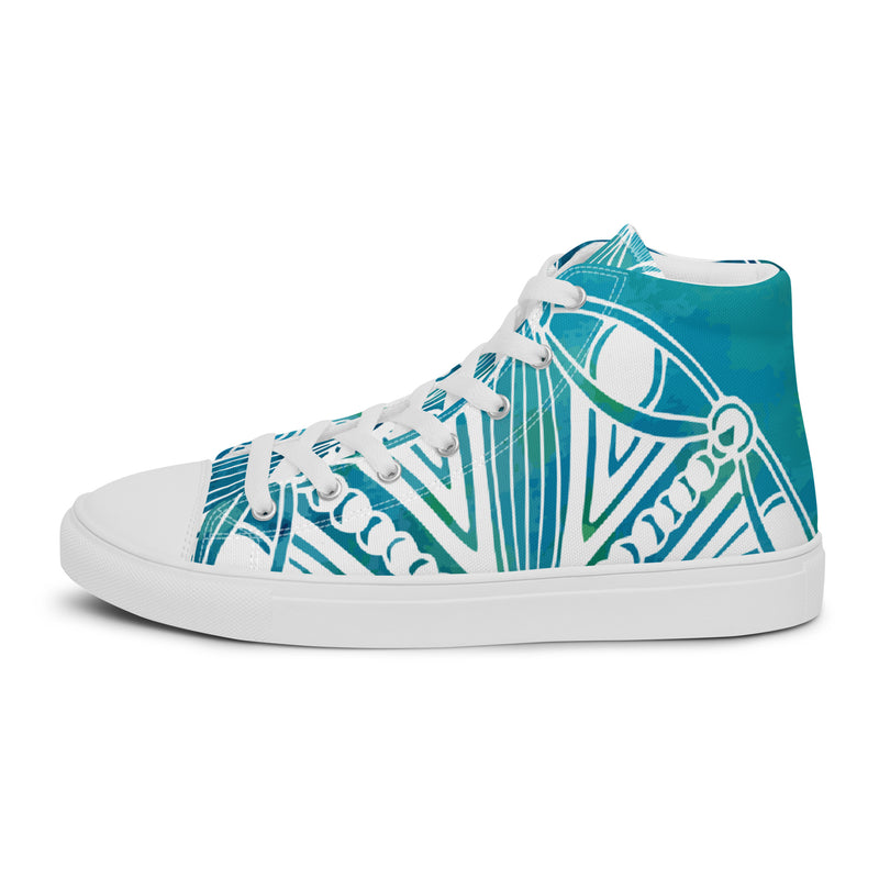Teal Abstract High Top #64 - Angled View | HA!LO Canvas Sneakers