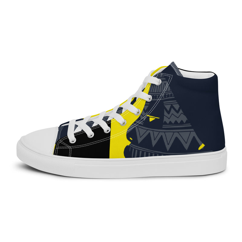 Tribal Navy High Top #73 - Angled View | HA!LO Canvas Sneakers