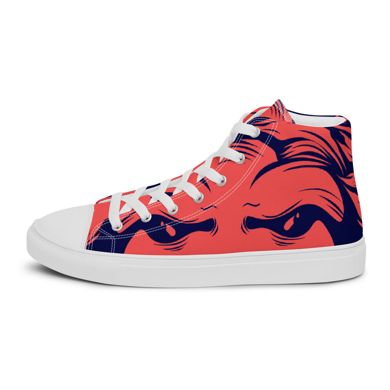 Red Pop Art High Top #80 - Angled View | HA!LO Canvas Sneakers
