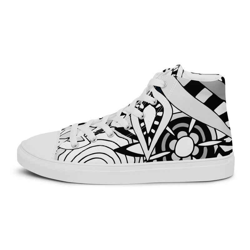 Abstract B&W High Top #89 - Angled View | HA!LO Canvas Sneakers