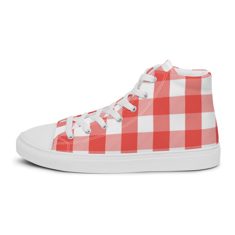 Red Gingham High Top #101 - Angled View | HA!LO Canvas Sneakers