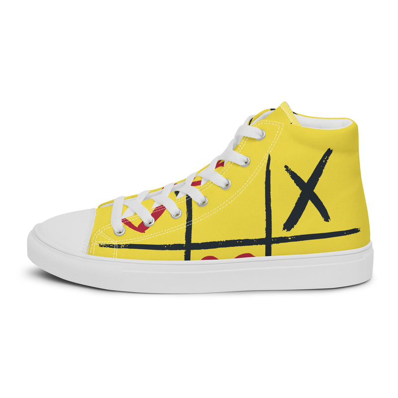Yellow Heart High Top #112 - Angled View | HA!LO Canvas Sneakers