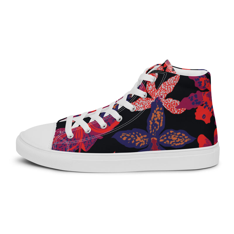 Magenta Floral High Top #114 - Angled View | HA!LO Canvas Sneakers