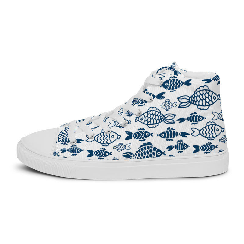 Blue Fish High Top #119 - Angled View | HA!LO Canvas Sneakers