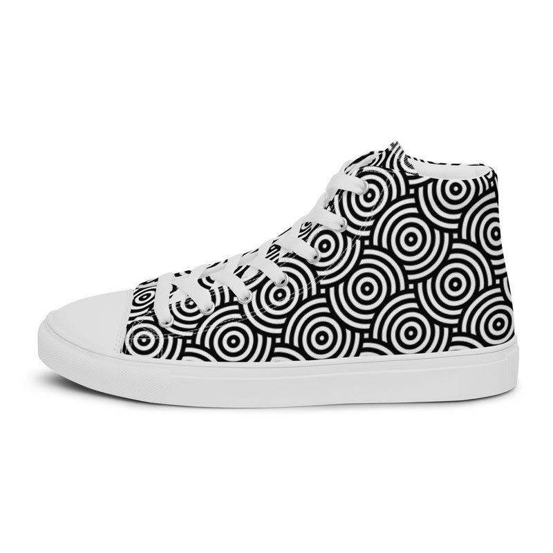 Hypnotic Circle High Top #120 - Angled View | HA!LO Canvas Sneakers
