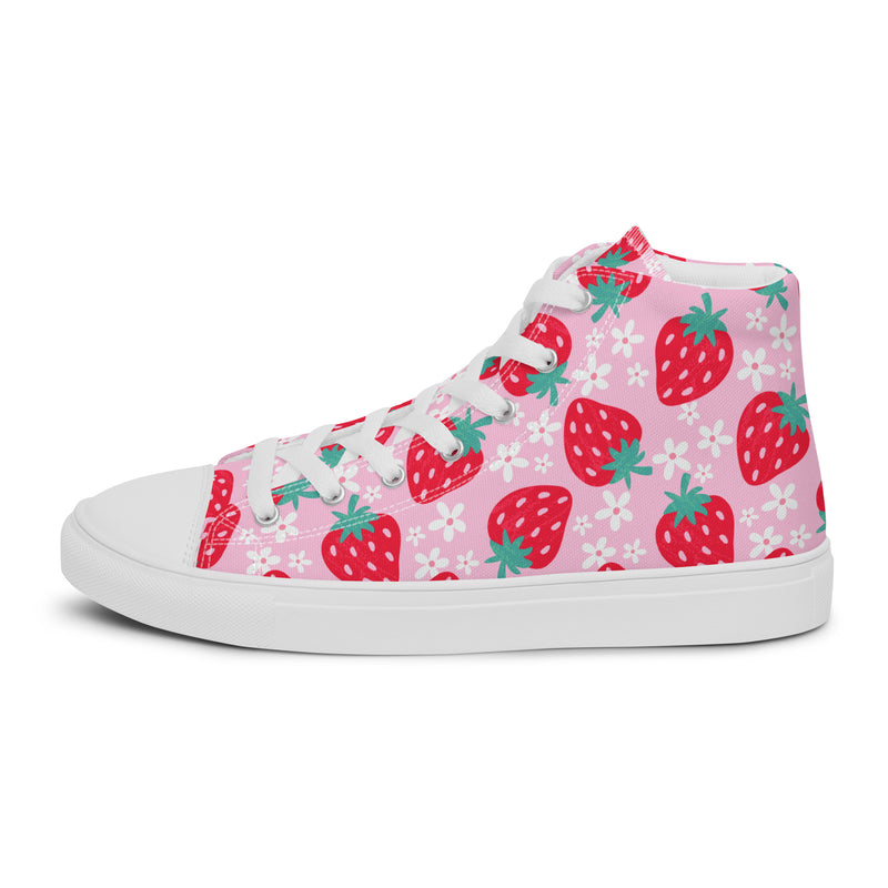 Strawberry High Top #136 - Angled View | HA!LO Canvas Sneakers