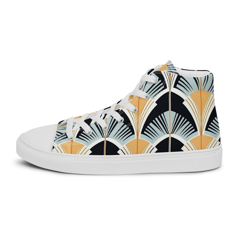 Art Deco Fan High Top #144 - Angled View | HA!LO Canvas Sneakers