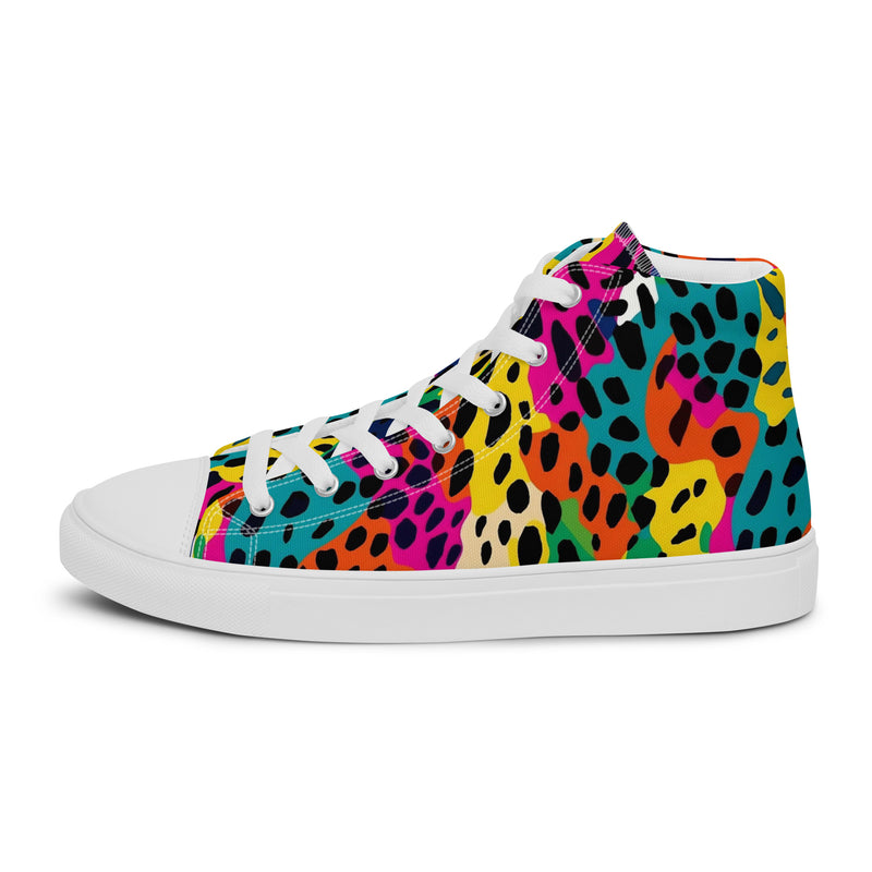 Rainbow Leopard High Top #147 - Angled View | HA!LO Canvas Sneakers