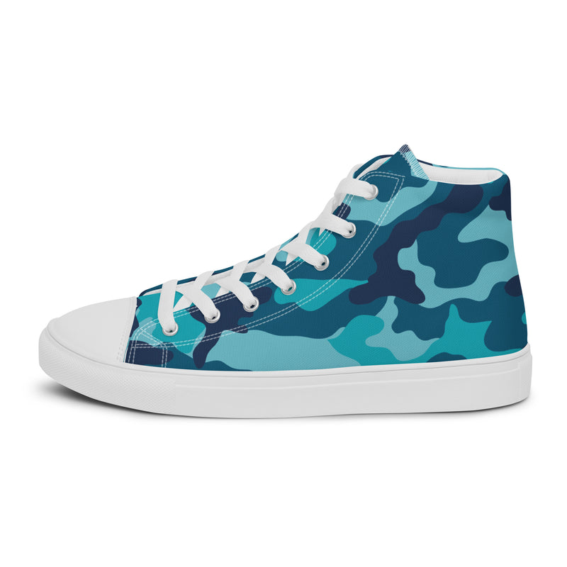 Blue Camo High Top #178 - Angled View | HA!LO Canvas Sneakers