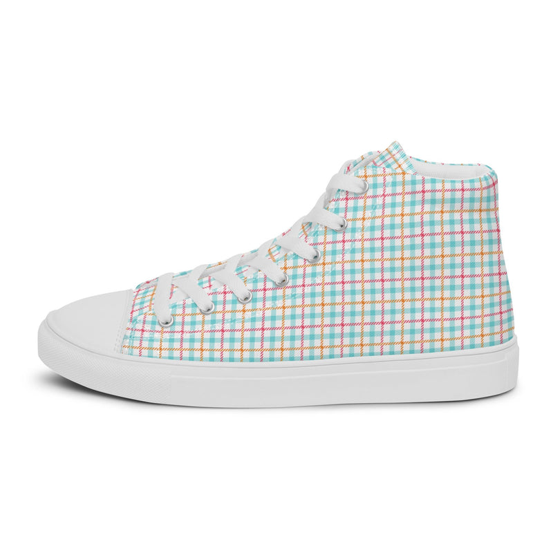 Pastel Check High Top #193 - Angled View | HA!LO Canvas Sneakers