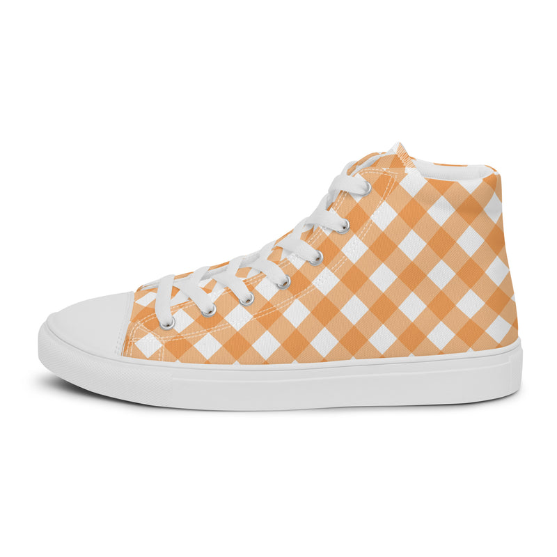 Orange Check High Top #201 - Angled View | HA!LO Canvas Sneakers