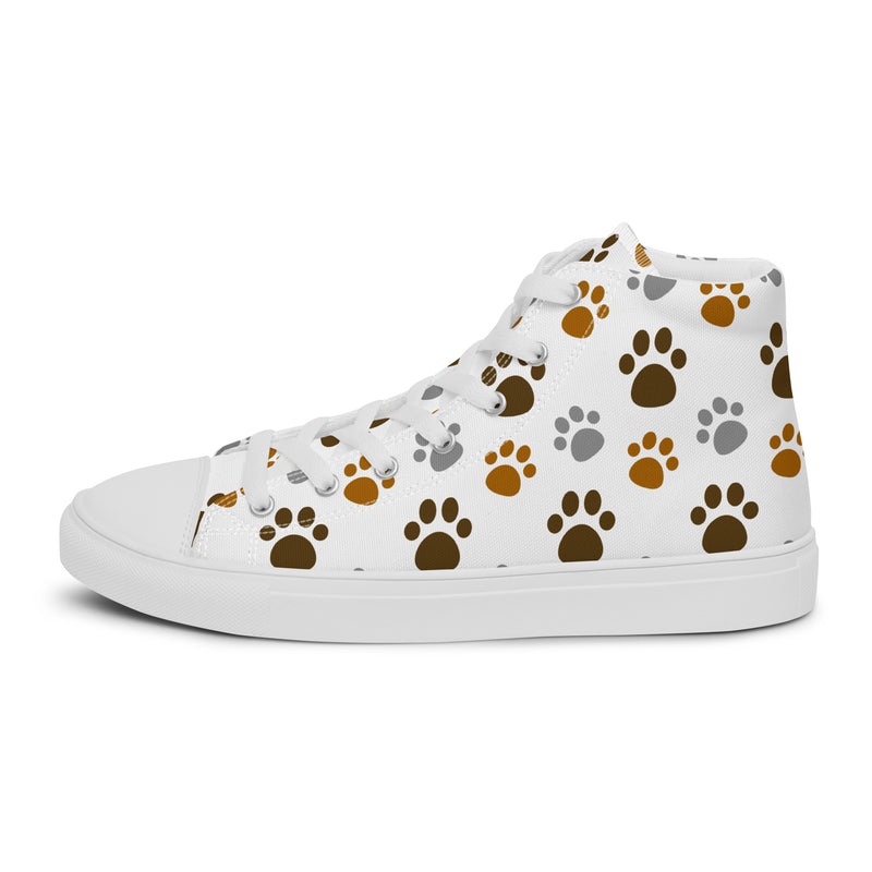Paw Print Brown High Top #210 - Angled View | HA!LO Canvas Sneakers