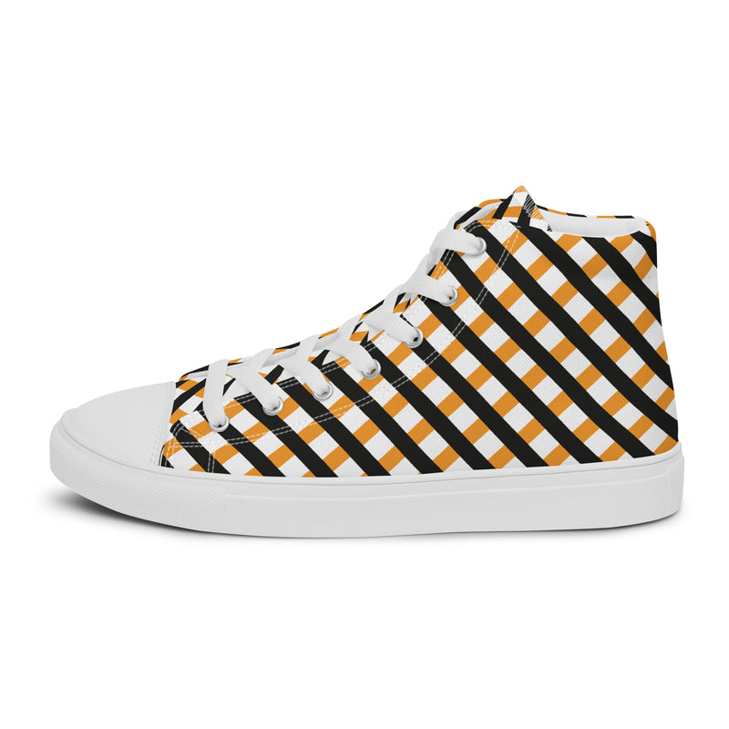 Orange Gingham High Top #217 - Angled View | HA!LO Canvas Sneakers