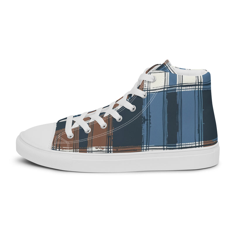Navy Stripe High Top #232 - Angled View | HA!LO Canvas Sneakers