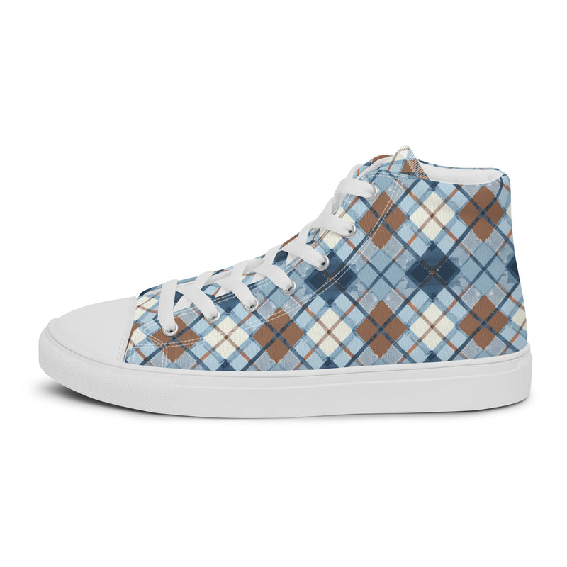 Blue Argyle High Top #233 - Angled View | HA!LO Canvas Sneakers