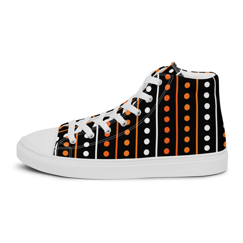 Halloween Dot Stripe High Top #249 - Angled View | HA!LO Canvas Sneakers