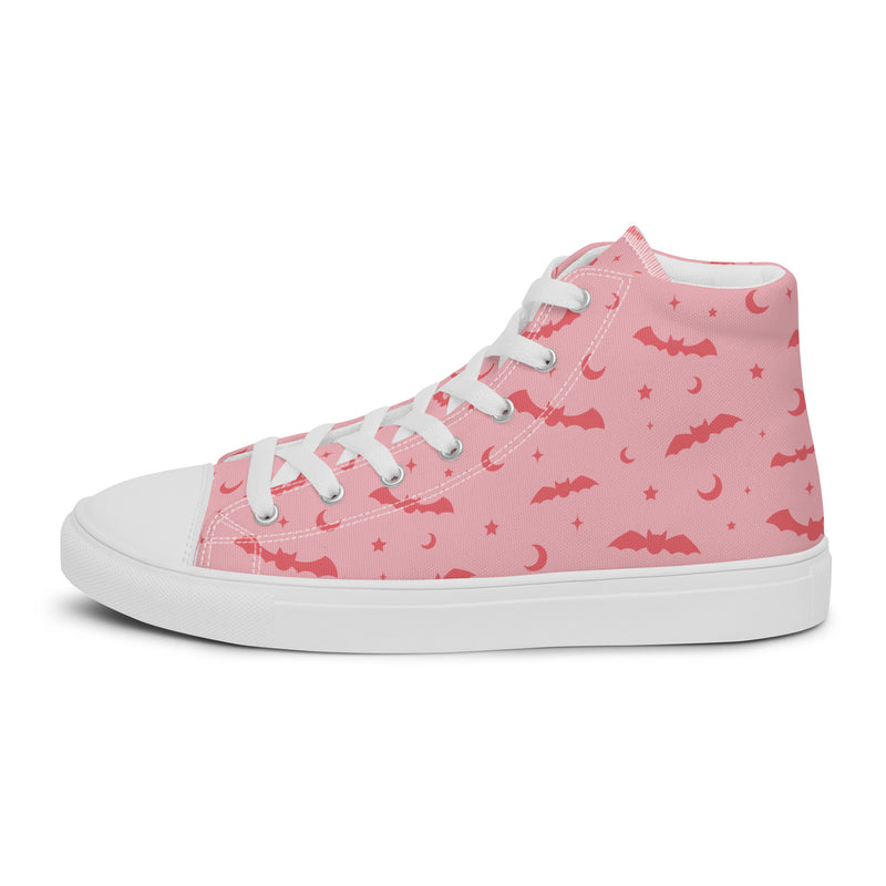 Pink Bat High Top #254 - Angled View | HA!LO Canvas Sneakers