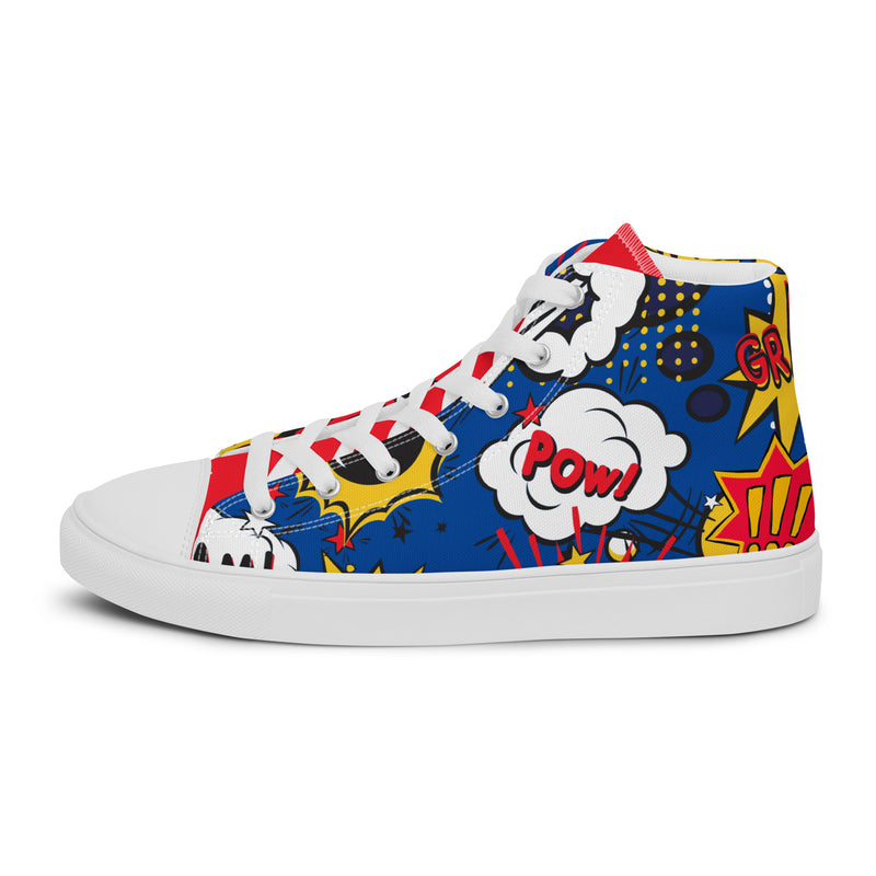 Comic Pow High Top #284 - Angled View | HA!LO Canvas Sneakers