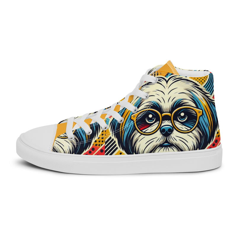 Pop Art Pup High Top #295 - Angled View | HA!LO Canvas Sneakers