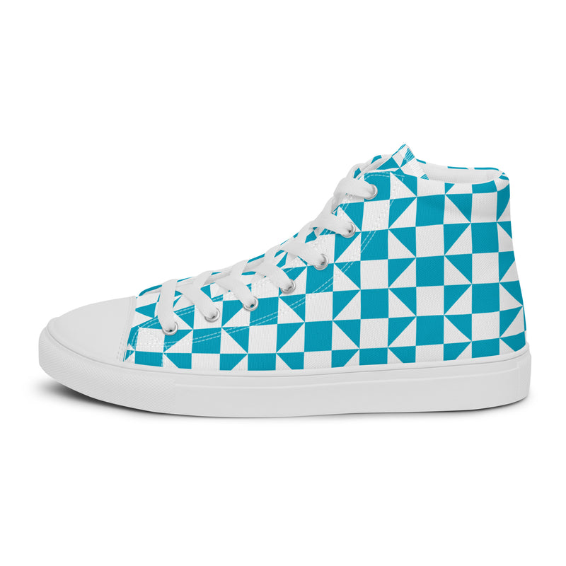 Teal Diamond High Top #296 - Angled View | HA!LO Canvas Sneakers