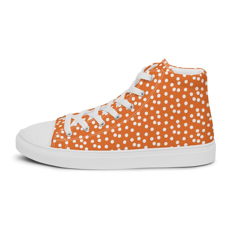 Orange Polka Dot High Top #310 - Angled View | HA!LO Canvas Sneakers