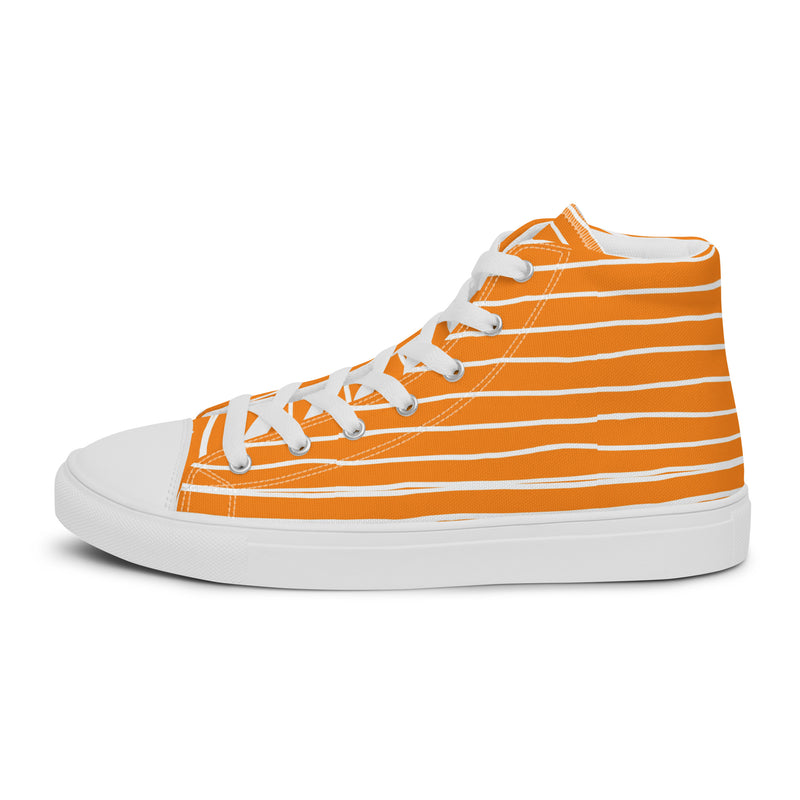 Orange Stripe High Top #312 - Angled View | HA!LO Canvas Sneakers