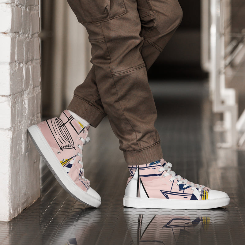 Pink Line Art High Top #56 - Opposite Side | HA!LO Canvas Sneakers